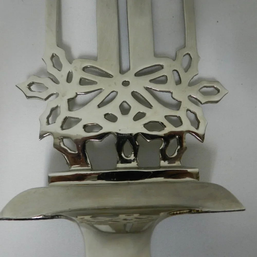 Vintage Candle Poinsettia Snowflake Christmas stocking holder hanger Silver tone
